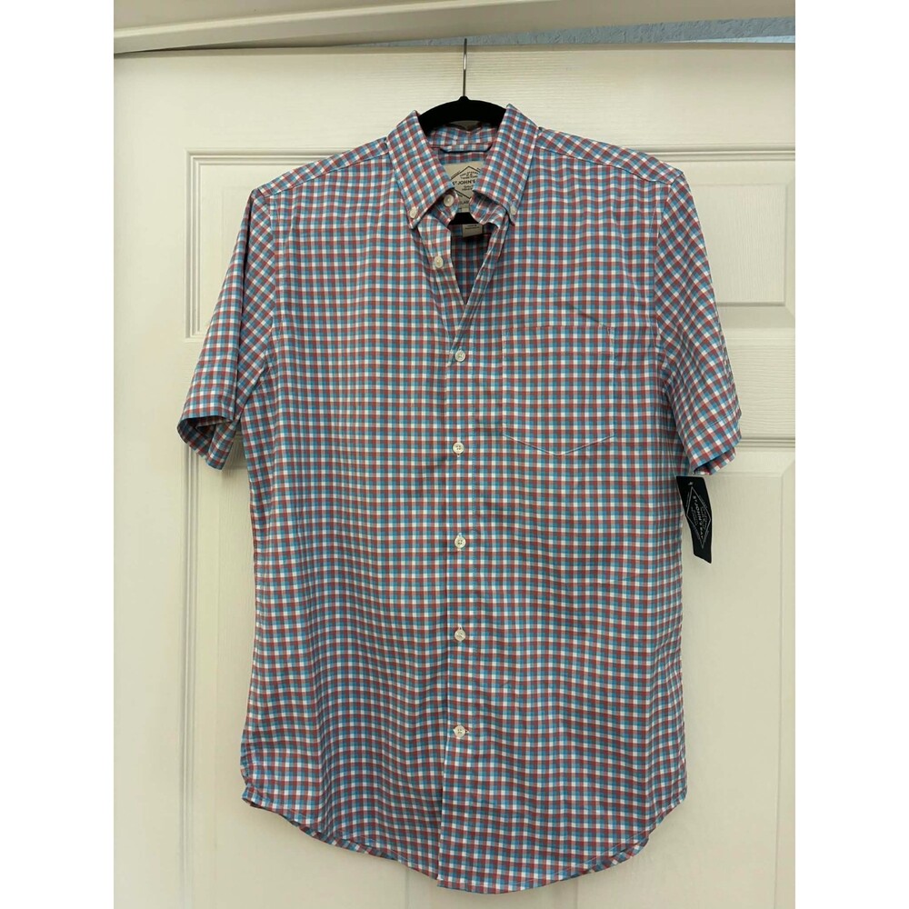 St. John's Bay Mens Small Blue Rose Gingham Short Sleeve Shirt NWT
